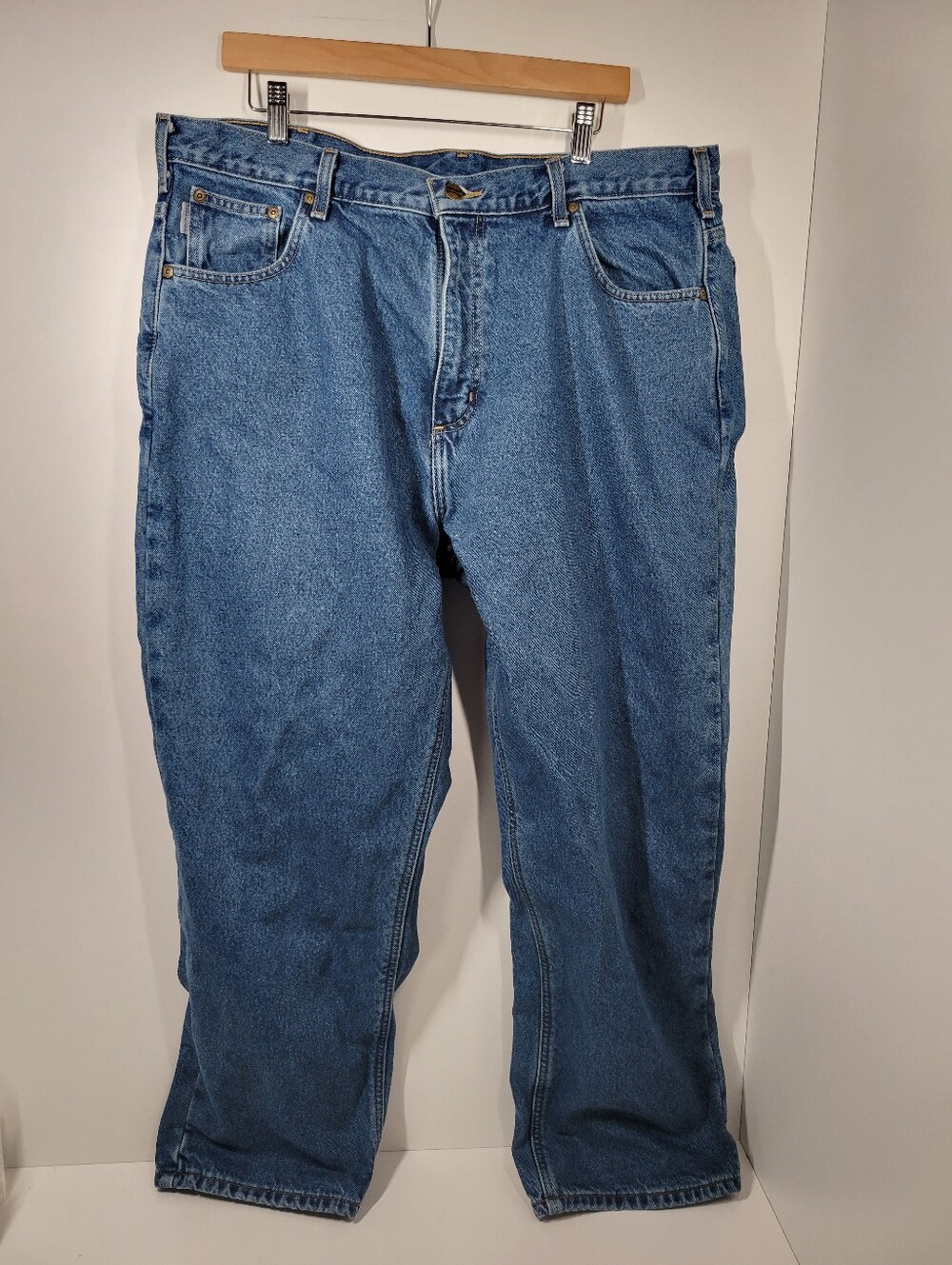 Carhartt Plaid Flannel Lined Blue Denim Relaxed Fit Work Jeans Men Size 40X30